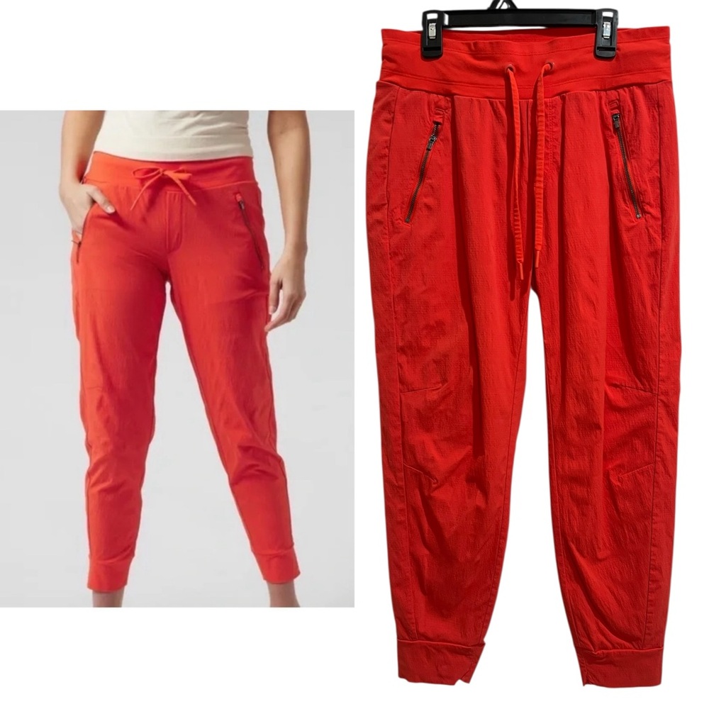 Athleta Trekkie North Orange Hiking Workout Nylon Jogger pants Zip Drawstring 4